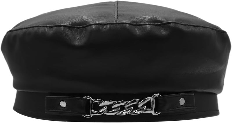 MINGSEECESS Women PU Leather French Black Beret Hat Causal Beanie Hat - Image 2